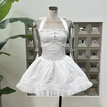 Xajzpa  Fashion Lace Embroidery Dress Women's Sleeveless Waist Retraction Backless Dresses 2025 Summer New Tide